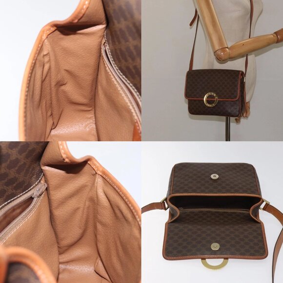 CELINE Macadam Canvas Circle Shoulder Bag PVC Leather Brown Gold Auth 123293 - Picture 14 of 15